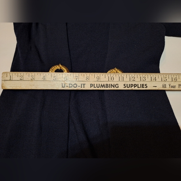 St. John Collection Santana Knit Longline Jacket Blazer Navy Gold Buttons Size 4 - Picture 16 of 16